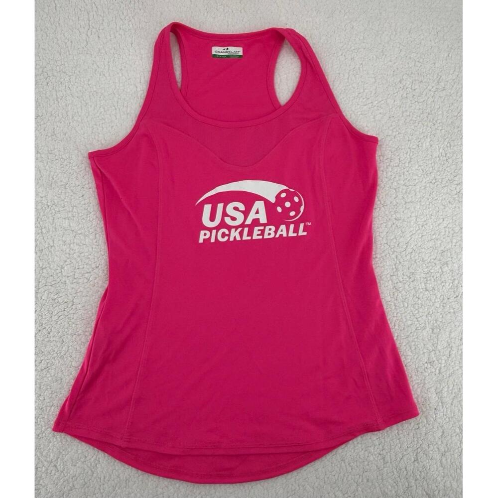 GrandSlam Pink Sleeveless USA Pickleball Logo Racerback Tank Top Womens Small
